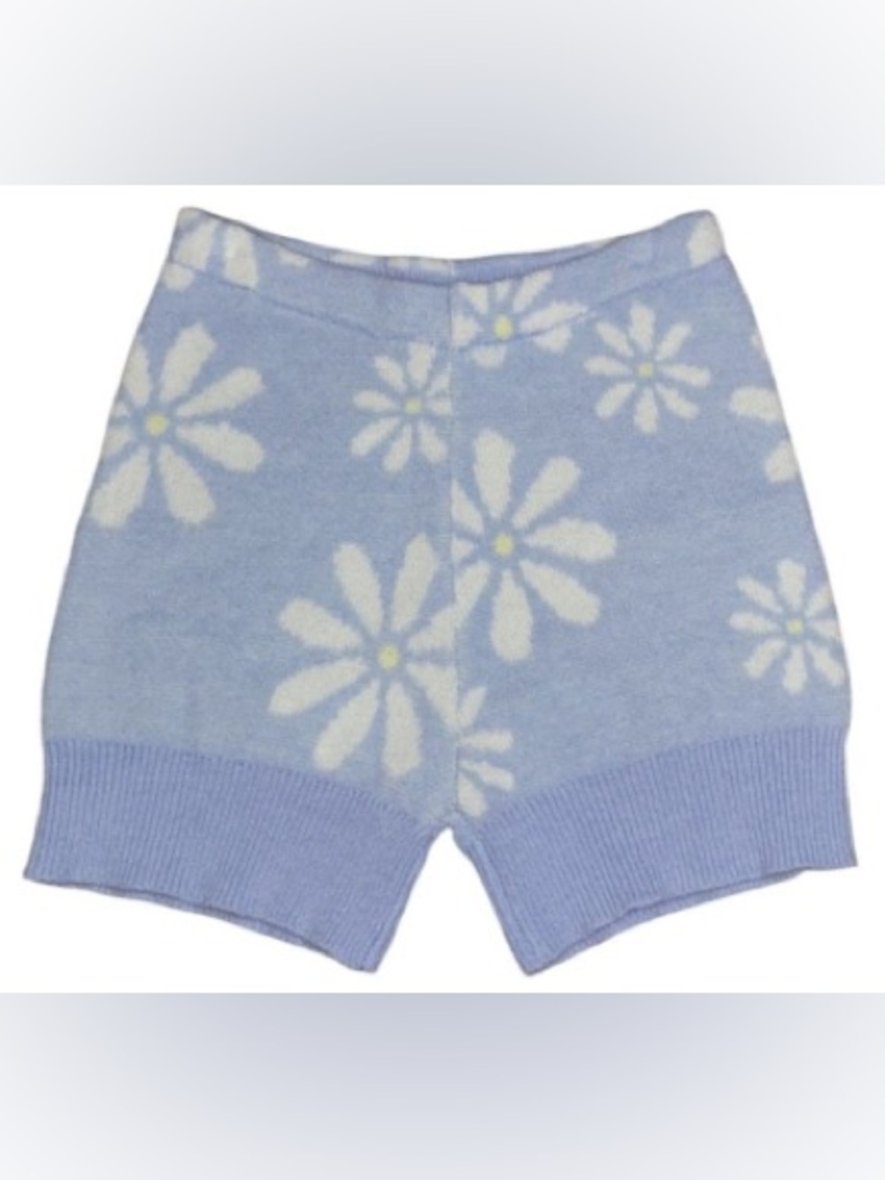 Witty Fox Comfy Plush Baby Blue Daisy Floral Knit Shorts